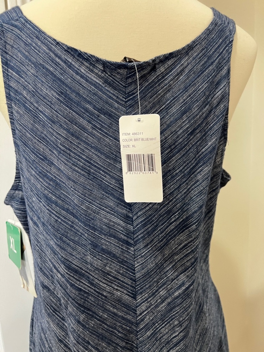 Linen Blend Hanky Hem Blue Heathered Sleeveless Midi Dress Size XL - Picture 4 of 14